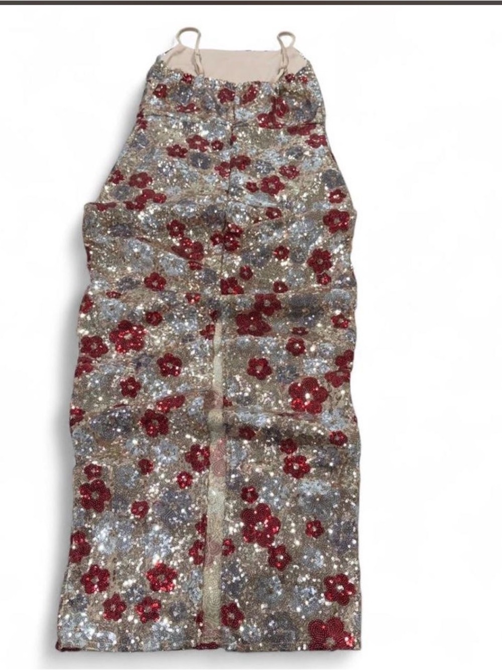 Embellished Floral Sequin Midi Dress - Red & Gold - Picture 4 of 4